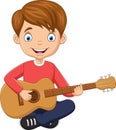 Cartoon happy boy playing guitar Royalty Free Stock Photo