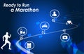 Medical infographic orthopedic. Human silhouette in motion. Check list before run a marathon Royalty Free Stock Photo