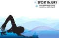 Medical infographic orthopedic anatomy. Human silhouette swimming sport injury of bone