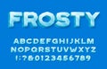 Frosty alphabet font. 3D ice letters and numbers with shadow. Royalty Free Stock Photo