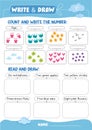 Math practice lesson /Homeschooling sheet/ Count, write, read and draw quiz