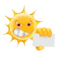 Evil Summer Sun Emoticon. Angry Sun Emoji with Card Template.