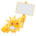 Evil Summer Sun Emoticon. Angry Sun Emoji pointing at you with Sign Template.