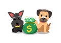 Vector cartoon character border and scottish terrier dog with money bag Royalty Free Stock Photo