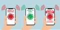 Coronavirus contact tracking app smartphones vector