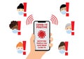 Hand holding a smartphone displaying a covid-19 coronavirus contact tracing app vector