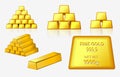 Set of golden bar isolated or fine gold bar stacked with graphical arrow concept. eps 10 vector