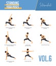 Yoga poses for concept of balancing and standing poses in flat design style. Strong Woman exercising for body stretching. Vector.