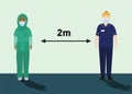 Nurses social distancing at 2 metres apart vector