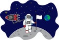 Vector Astronaut Standing on a Planet with a flag in the Space Royalty Free Stock Photo