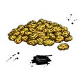 Raisins vector drawing. Dried grape heap. Hand drawn dehydrated fruit illustration. Royalty Free Stock Photo