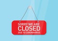 Sorry we are closed due to coronavirus shop sign in window Royalty Free Stock Photo