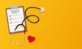 Vector top view illustration of a stethoscope and health checklist board. Suitable for banner design elements of health campaigns