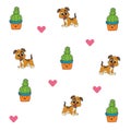 Pattern cactus dog love minimalist background vector