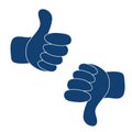 Thumbs up and thumbs down vector - blue colors