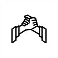 Greeting, support, armwrestling hands flat line vector icon