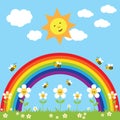 Background with happy sun and rainbow Royalty Free Stock Photo