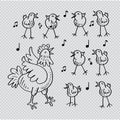 Hen and cute little chick cartoon singing. Royalty Free Stock Photo