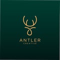 Deer Logo Linear, Horns, antelopes, elk, antler,deer Line Logo vintage luxury Design Illustration.