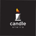 Stair Candle logo template design on black background . Light Logo Design Vector Stock