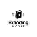Movie Video Cinema Cinematography Film Production Logo With Book Illustration In Isolated White Background. Film Book Logo Design