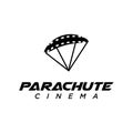 Movie Video Cinema Cinematography Film Production Logo With Parachute Illustration In Isolated White Background. Paragliding Movie