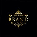 Calligraphic Luxury boutique logo Gold . Emblem ornate decor elements. Vintage vector symbol ornament Royalty Free Stock Photo