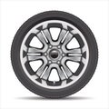 Realistic car wheel alloy with black rubber on white background vector Royalty Free Stock Photo