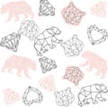 Print Vector abstract polygonal geometric diamonds, rocks, hearts, bears, pattern