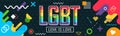 Pride day LGBT banner with retro abstract background design. Colorful Rainbow LGBT rights campaign. Love is Love