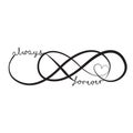 Print Elegant infinity sign, vector illustration alwayse forever heart Royalty Free Stock Photo