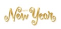 HAPPY NEW YEAR metallic gold brush calligraphy banner with flourishes Royalty Free Stock Photo