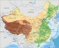 High detailed China physical map with labeling.