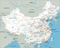 High detailed China road map with labeling.