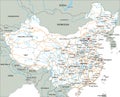 High detailed China road map with labeling.