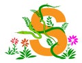 Letter S with green grass vines and Snake