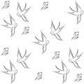 Print Swallow bird, fly, vector illustration with flowers art print Royalty Free Stock Photo