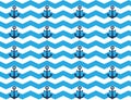 Seamless nautical background of anchor with blue and white stripes