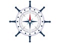 Compass sign in a blue ship wheel