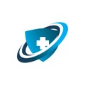 Blue dynamic secure shield plus medical care logo design