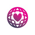 Full color global earth love hearth logo design