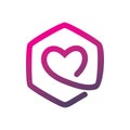Hexagon color line love hearth logo design