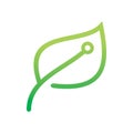 Green nature leaf digital connect dot line logo design