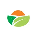 Nature landscape green leaf sun logo design Royalty Free Stock Photo