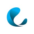 Blue color font letter c fluid water wave logo design