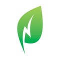 Green nature leaf lightning energy power logo design