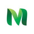 Green nature leaf letter font m logo design