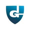Font letter g blue color secure shield logo design