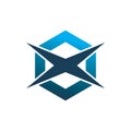 Blue x hexagon color line logo design