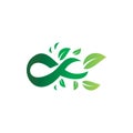 Green nature leaf infinity line art logo design